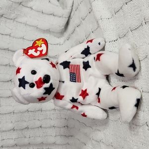 Vintage Ty Beanie Baby Original " Glory "  1998 Patriotic Bear P.E. Pell…